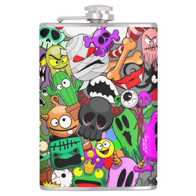 Monsters Cute Characters Halloween Pattern  Flask (Front)