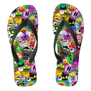 Monsters Cute Characters Halloween Pattern Flip Flops