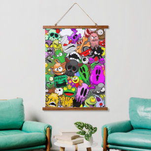 Monsters Cute Characters Halloween Pattern Hanging Tapestry