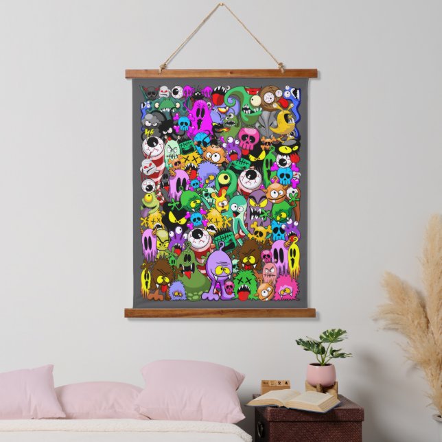 Monsters Cute Characters Halloween Pattern  Hanging Tapestry (Bedroom)