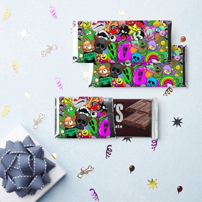 Monsters Cute Characters Halloween Pattern  Hershey Bar Favors (Front)