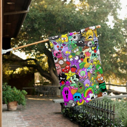Monsters Cute Characters Halloween Pattern  House Flag