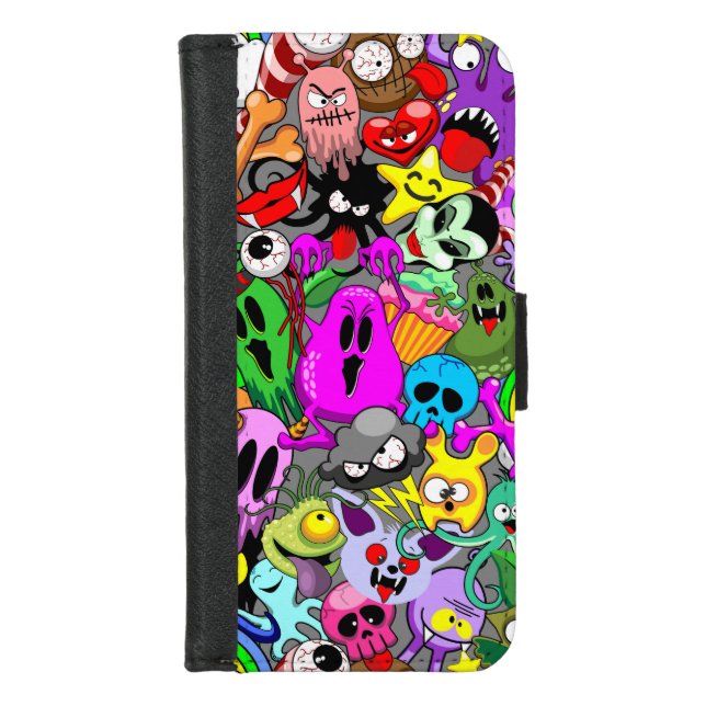 Monsters Cute Characters Halloween Pattern  iPhone Wallet Case (Front)