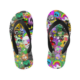 Monsters Cute Characters Halloween Pattern  Kid's Flip Flops