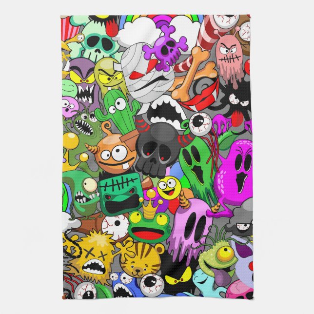 Monsters Cute Characters Halloween Pattern  Kitchen Towel (Vertical)