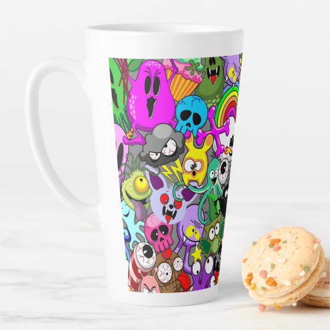 Monsters Cute Characters Halloween Pattern  Latte Mug (In Situ)