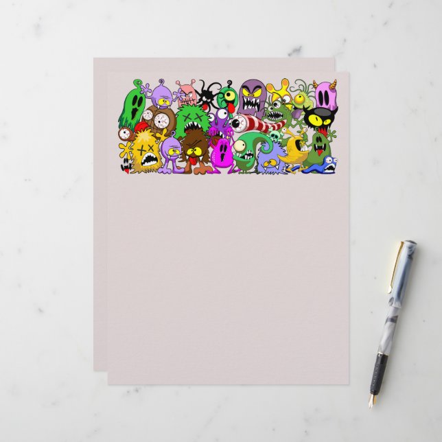 Monsters Cute Characters Halloween Pattern  Letterhead (Front/Back In Situ)