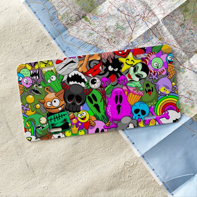 Monsters Cute Characters Halloween Pattern  License Plate (In Situ)