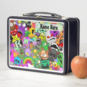 Monsters Cute Characters Halloween Pattern Metal Lunch Box