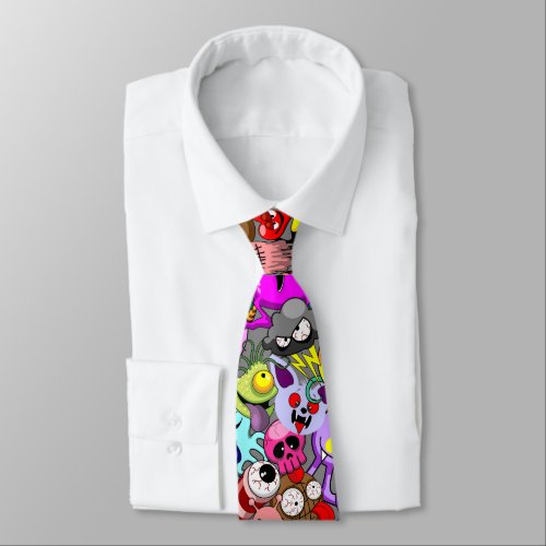 Monsters Cute Characters Halloween Pattern  Neck Tie