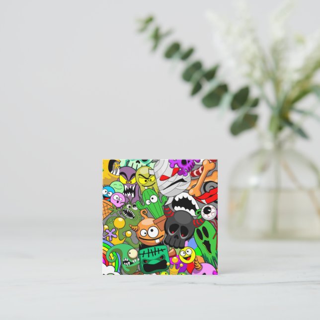 Monsters Cute Characters Halloween Pattern  Note Card (Standing Front)