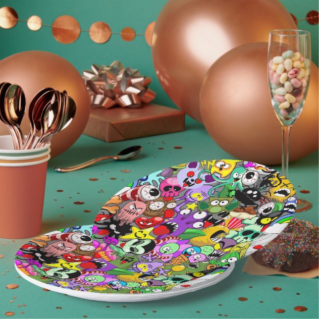 Monsters Cute Characters Halloween Pattern  Paper Plates (Multi)