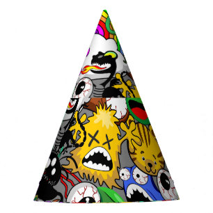 Monsters Cute Characters Halloween Pattern Party Hat