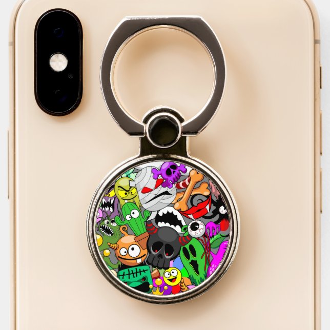 Monsters Cute Characters Halloween Pattern  Phone Ring Stand (Close Up)