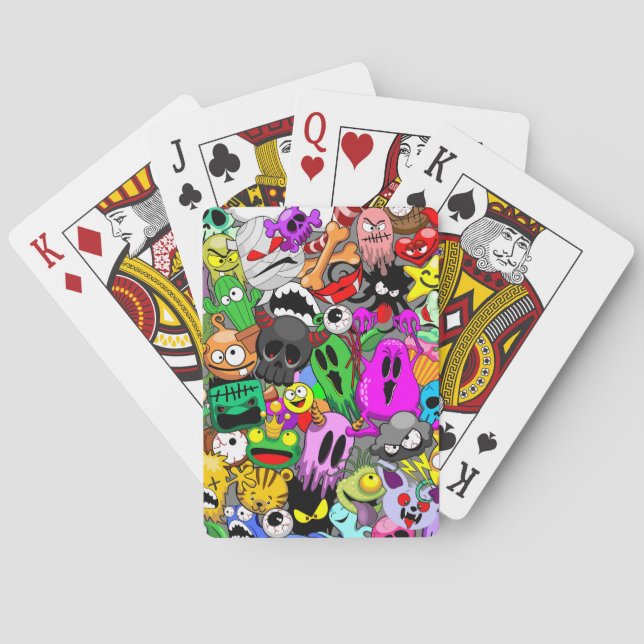Monsters Cute Characters Halloween Pattern  Poker Cards (Back)