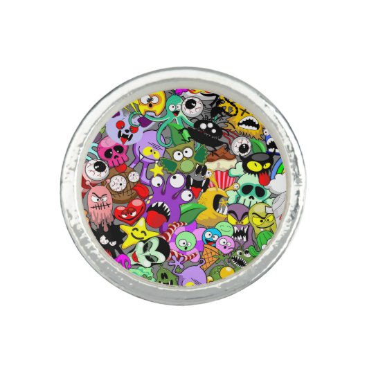 Monsters Cute Characters Halloween Pattern Ring (Front)