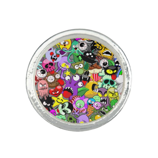 Monsters Cute Characters Halloween Pattern  Ring (Front)