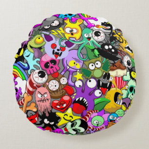 Monsters Cute Characters Halloween Pattern  Round Pillow