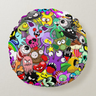 Monsters Cute Characters Halloween Pattern Round Pillow