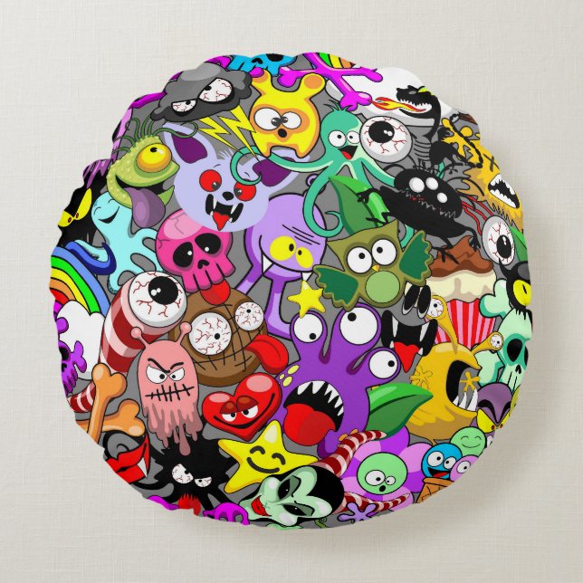 Monsters Cute Characters Halloween Pattern  Round Pillow (Front)