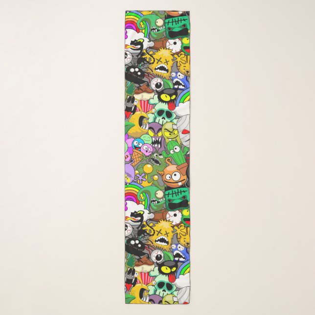 Monsters Cute Characters Halloween Pattern  Scarf (Front)