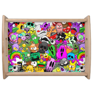 Monsters Cute Characters Halloween Pattern  Serving Tray