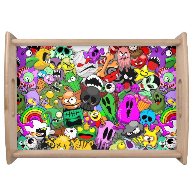 Monsters Cute Characters Halloween Pattern  Serving Tray (Front)