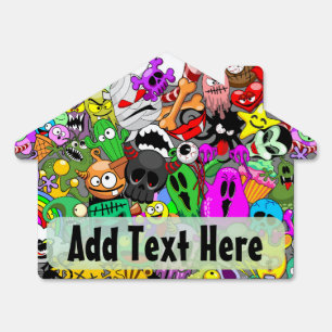 Monsters Cute Characters Halloween Pattern Sign