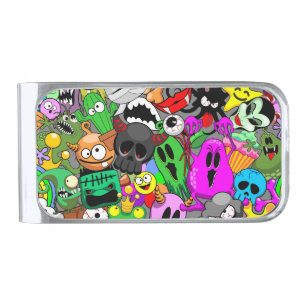 Monsters Cute Characters Halloween Pattern Silver Finish Money Clip