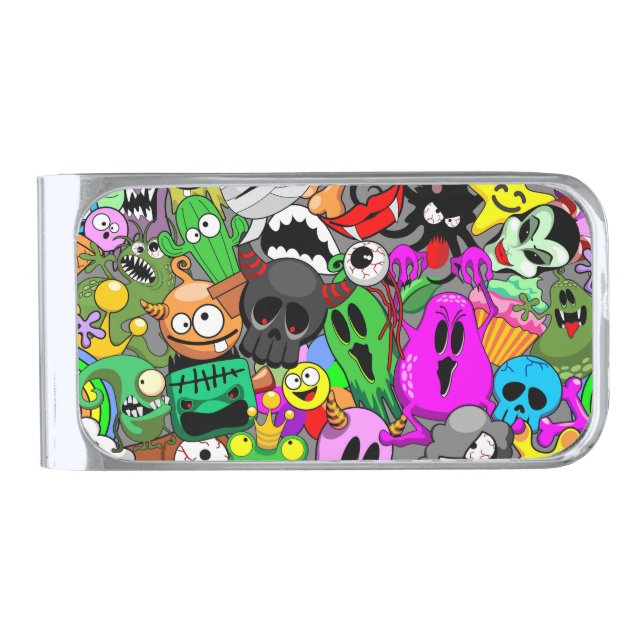 Monsters Cute Characters Halloween Pattern  Silver Finish Money Clip (Front)