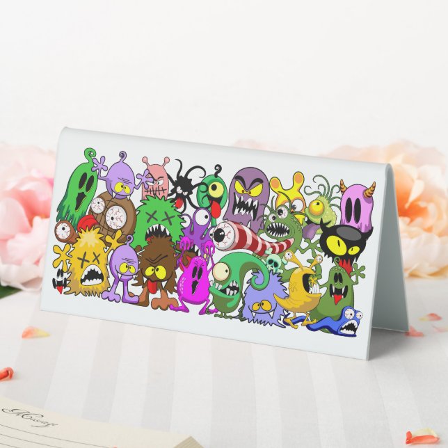 Monsters Cute Characters Halloween Pattern  Table Tent (In SItu (Wedding))
