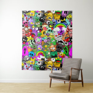 Monsters Cute Characters Halloween Pattern Tapestry