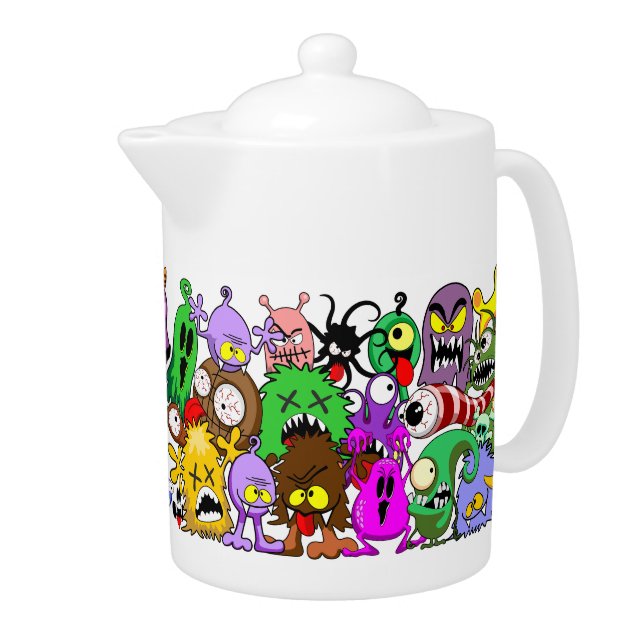 Monsters Cute Characters Halloween Pattern  Teapot (Right)