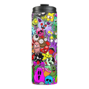 Monsters Cute Characters Halloween Pattern Thermal Tumbler