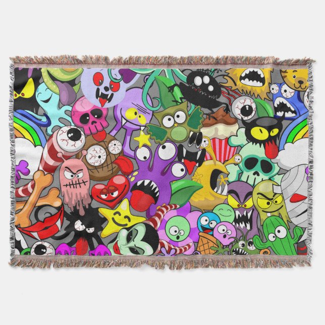 Monsters Cute Characters Halloween Pattern  Throw Blanket (Front)