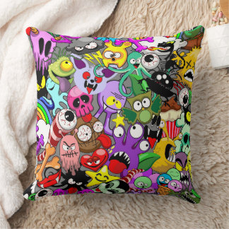 Monsters Cute Characters Halloween Pattern Throw Pillow