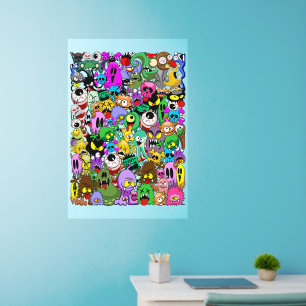 Monsters Cute Characters Halloween Pattern Wall Decal