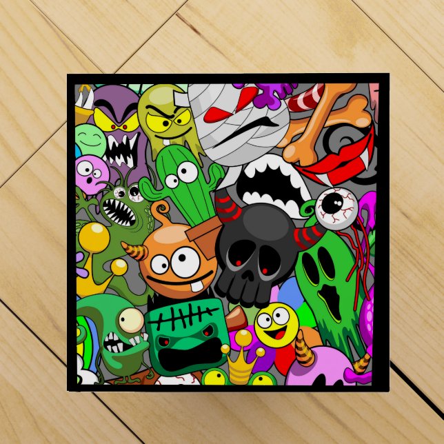 Monsters Cute Characters Halloween Pattern  Wine Box (Top)