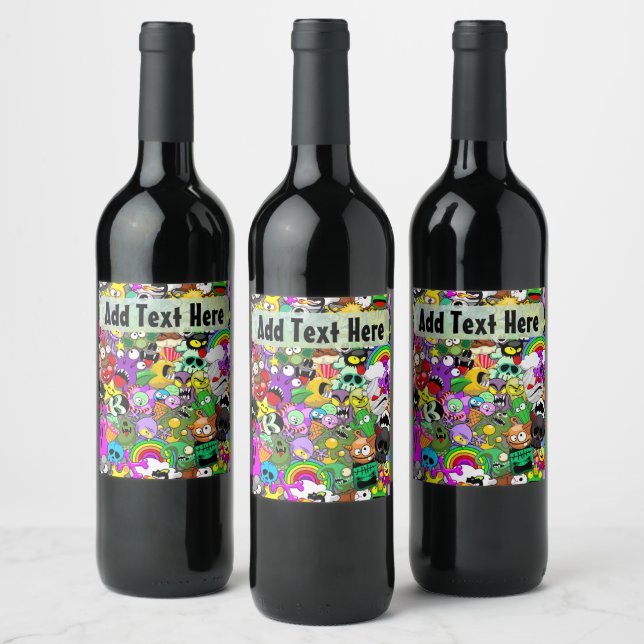 Monsters Cute Characters Halloween Pattern  Wine Label (Bottles)