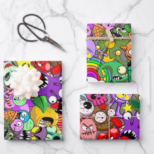 Monsters Cute Characters Halloween Pattern  Wrapping Paper Sheets