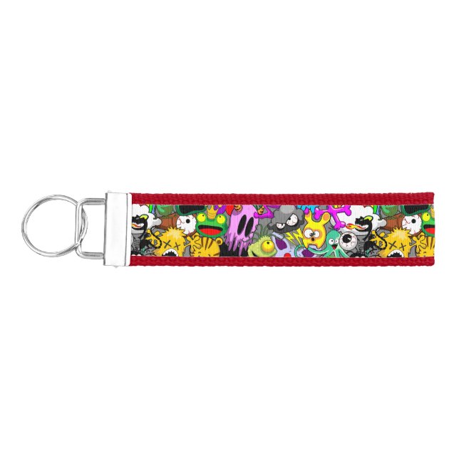 Monsters Cute Characters Halloween Pattern  Wrist Keychain (Keys on Left)