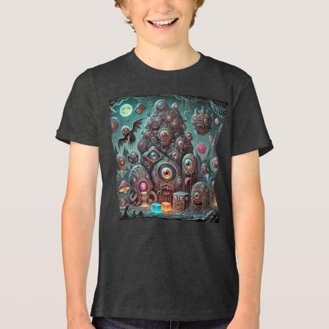 Monsters from the Moon Creepy Eyeball Invasion Tri-Blend Shirt (Front)
