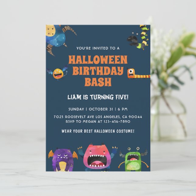 Monsters Halloween Birthday Invitation (Standing Front)