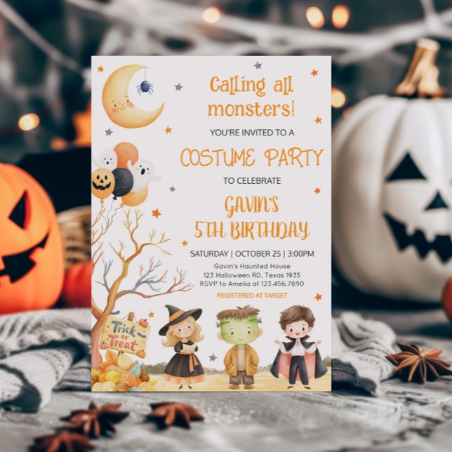 Monsters Halloween Costume Birthday Invitation (Calling All Monsters Costume Halloween Birthday Party Invitation)