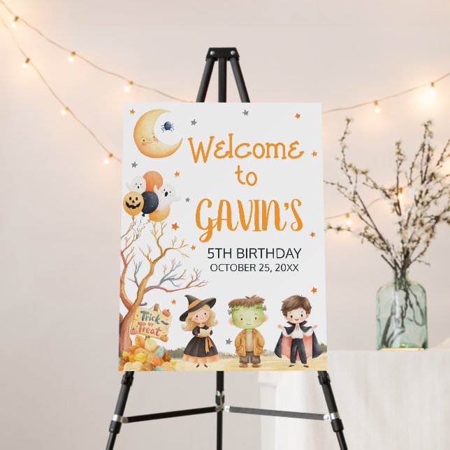 Monsters Halloween Costume Birthday Welcome Sign (In Situ (Stand))