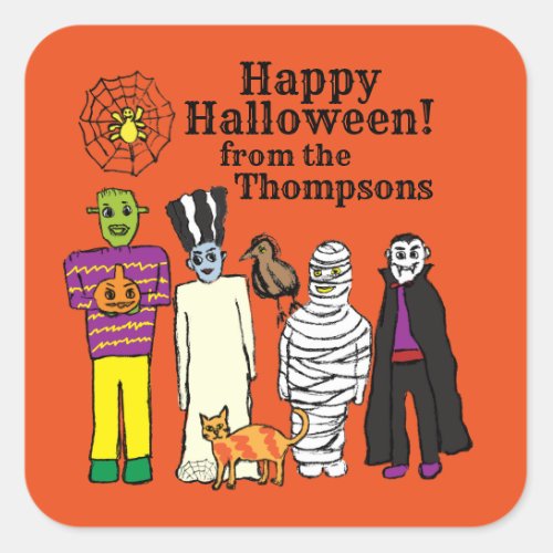 Monsters Halloween Favor Square Sticker