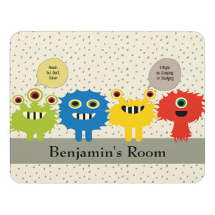 Monsters in Bright Colors with Speckled Background Door Sign