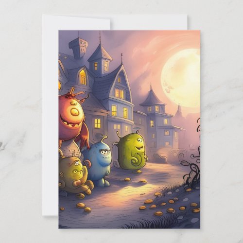 Monsters in the Neighborhood Childrens Halloween  Invitation