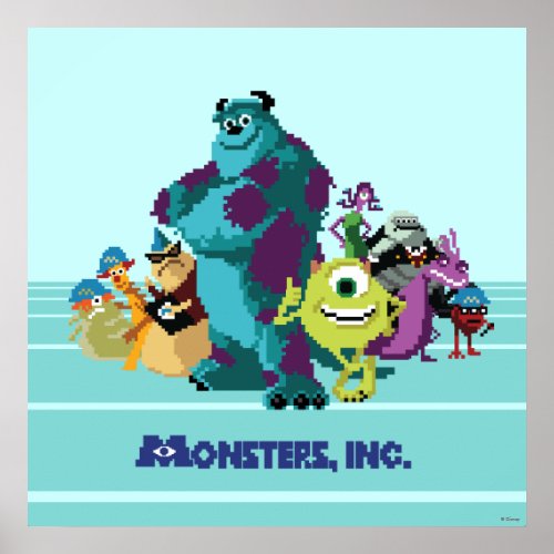 Monsters Inc 8Bit Mike Sully and the Gang Poster