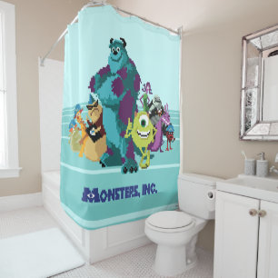 Monsters Inc 8Bit Mike, Sully, and the Gang Shower Curtain